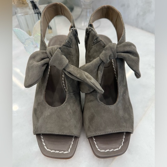 Bernardo | Suede Open-Toed Booties With Bow - Picture 1 of 6